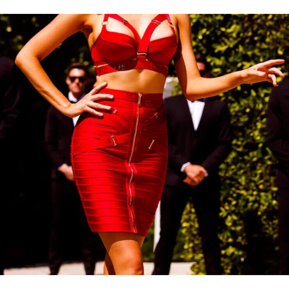 Honey Birdette Dresses & Skirts - RARE🔥 Honey Birdette ELVIS❤️ Red & Gold Bandage Pencil Skirt XS
